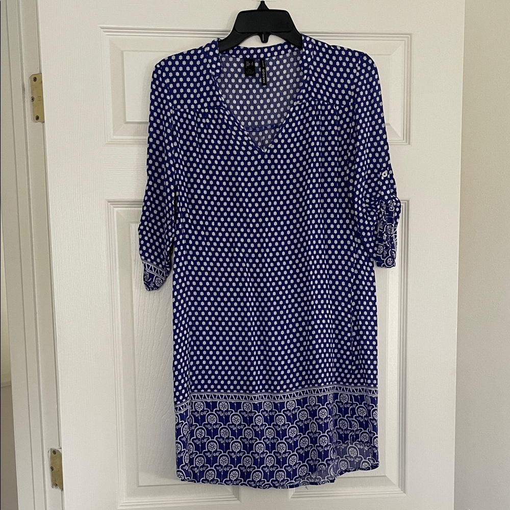 Mango Blue and White Star Pattern Top